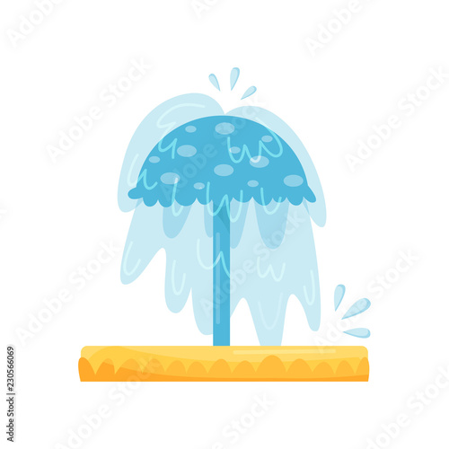 Splash pad water umbrella. Small pool for kids. Aqua park equipment. Recreation and entertainment theme. Flat vector design