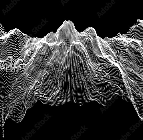 Landscape background. Terrain. Cyberspace grid. 3d technology vector illustration with particle.