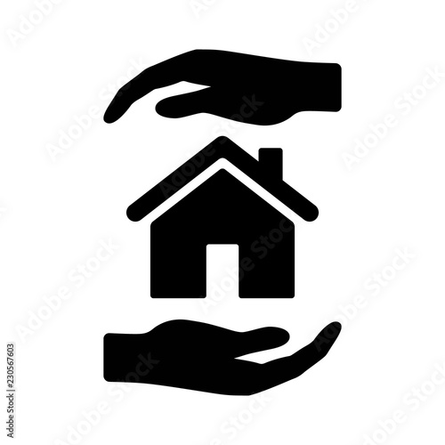 Hands holding home or homeowners insurance coverage flat vector icon for real estate apps and website