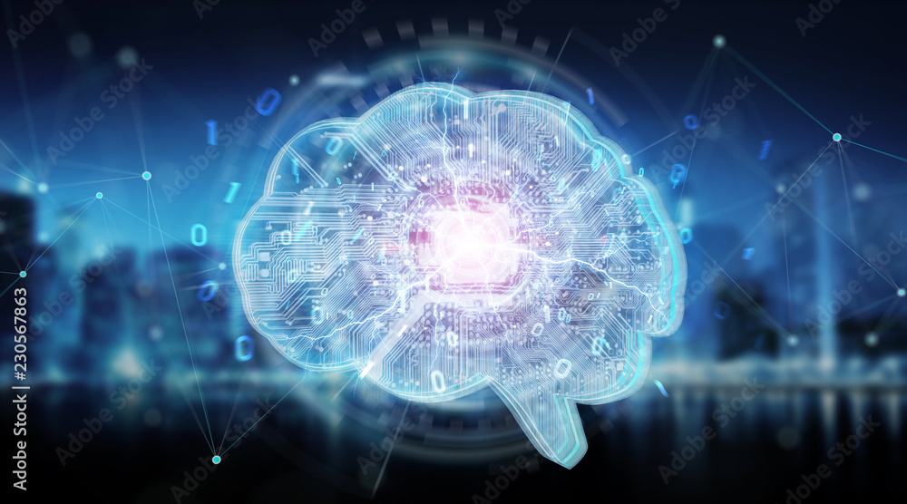 Fototapeta premium Artificial intelligence in a digital brain background 3D rendering