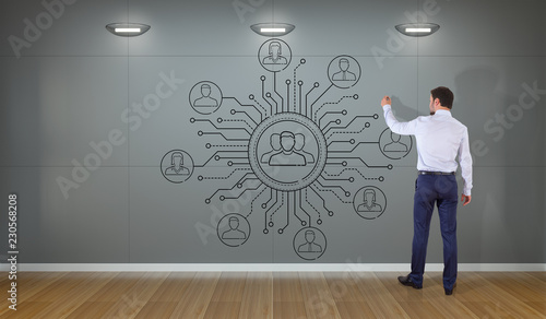 Businessman drawing thin line social network icons interface