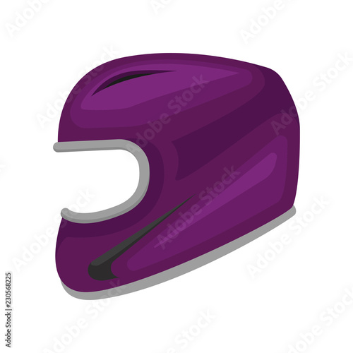 Purple motorcycle helmet. Protective headgear for motorcyclist. Professional hard hat for biker. Flat vector design