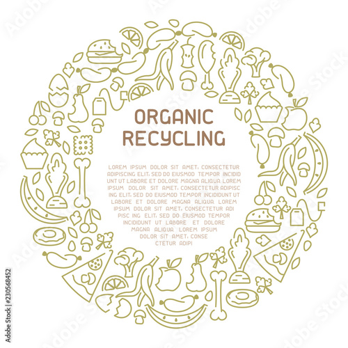 Organic waste information banner. Line style vector illustration. There is place for your text