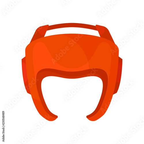 Red helmet for boxer. Boxing protective headgear. Sports equipment. Sparring gear for martial arts. Flat vector design