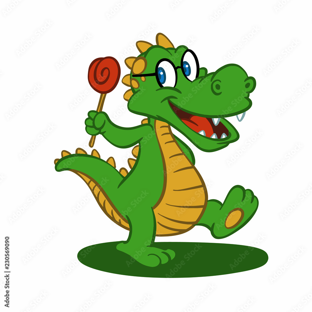 Fototapeta premium Dinosaur holding a lollipop Vector Illustration