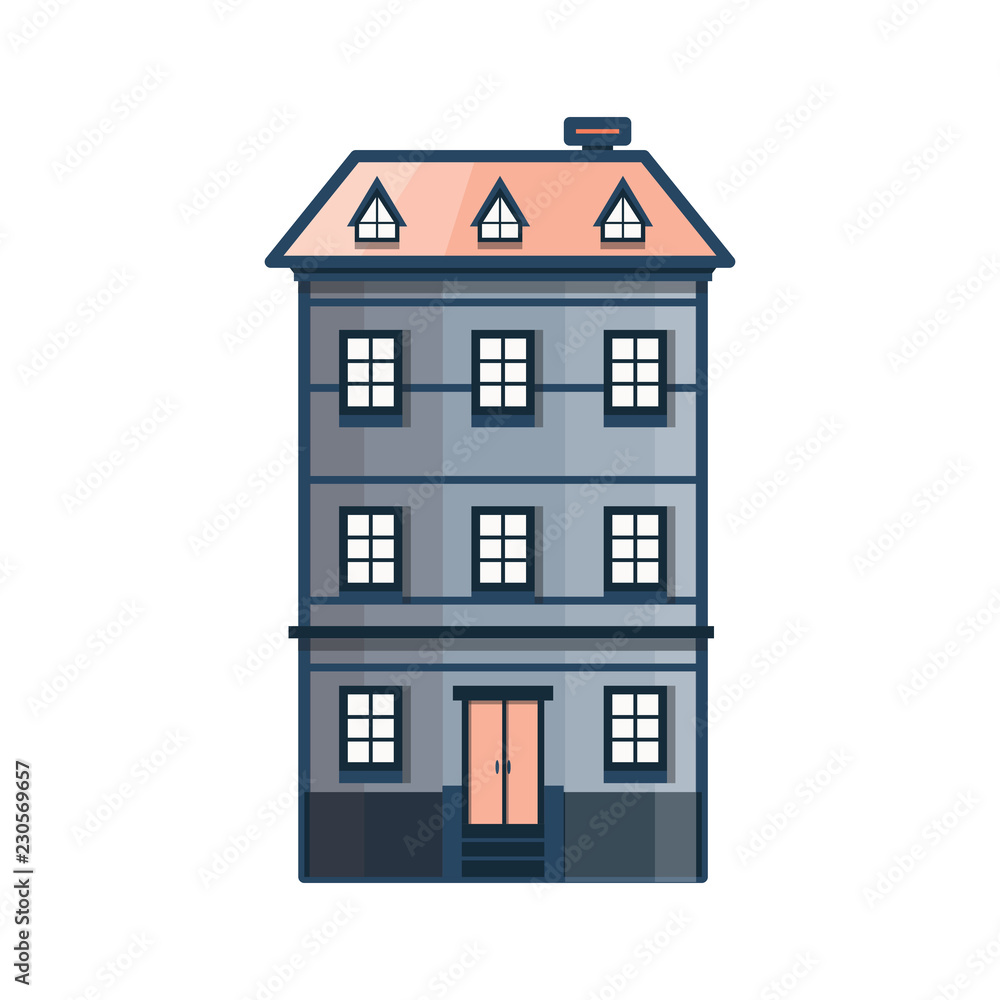 Vector cartoon flat line city house, front view Vector cartoon flat line city house, front view