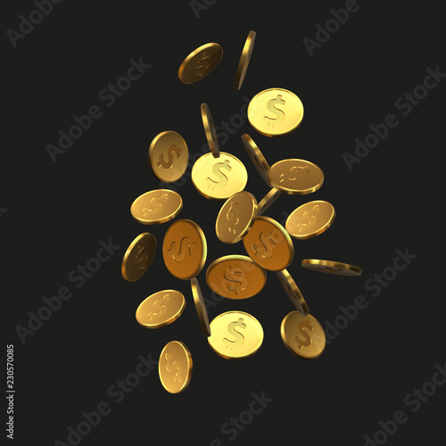falling golden dollar coins. realistic vector illustration.