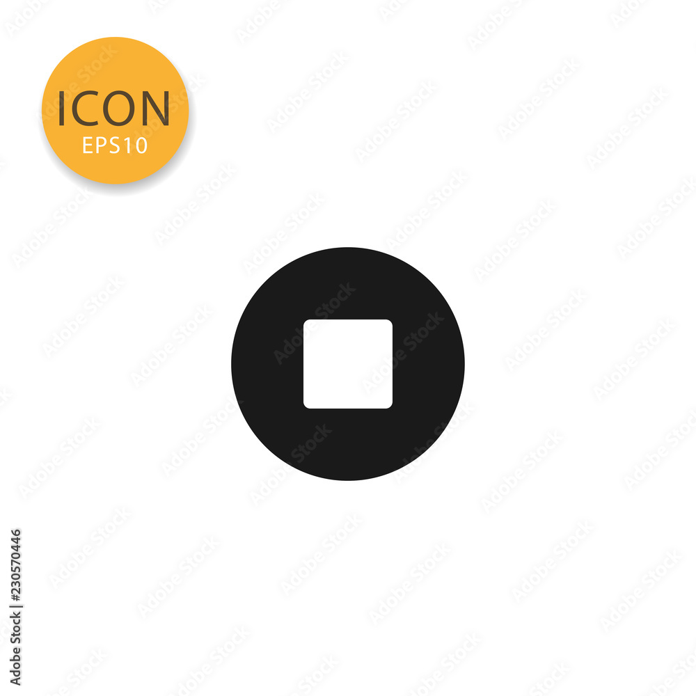Stop sign media player icon isolated flat style. Stop sign media player icon isolated flat style.