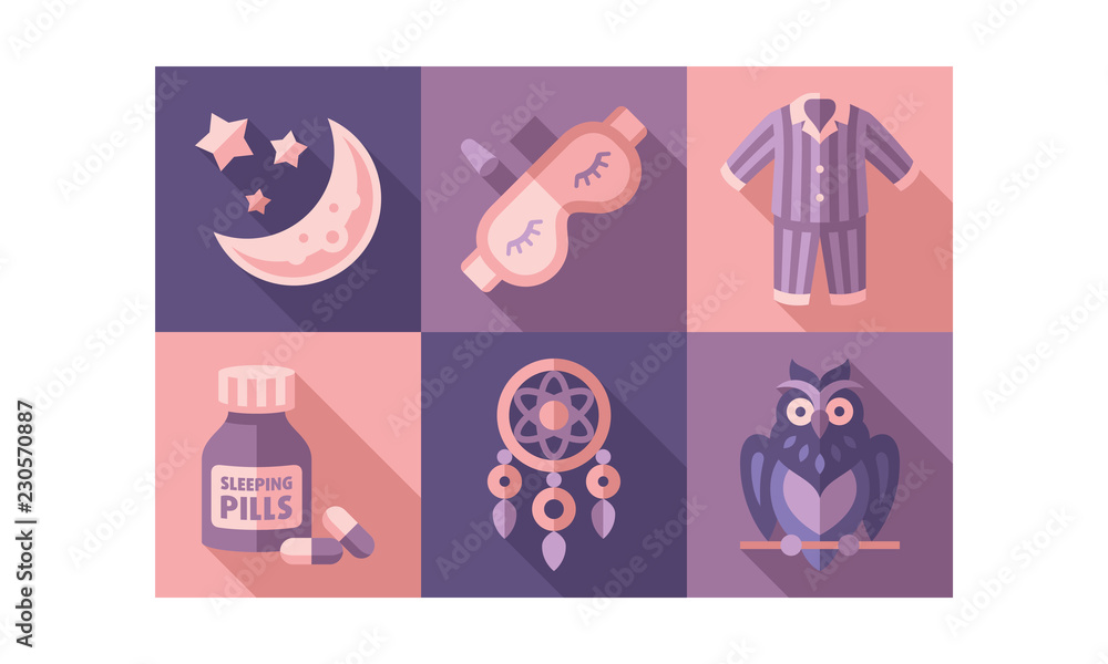 Sleep time icons set, sweet dreams elements, good night vector Illustration vector Illustration Sleep time icons set, sweet dreams elements, good night vector Illustration vector Illustration