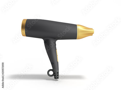 Black hair dryer 3d render on white photo