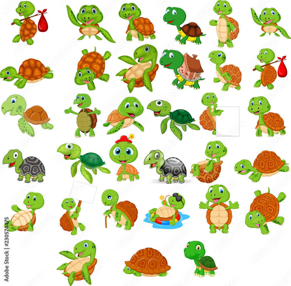 Obraz premium Zestaw kolekcja kreskówka żółw