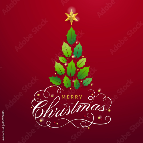 Merry christmas card with graphic christmas tree in vector illustration