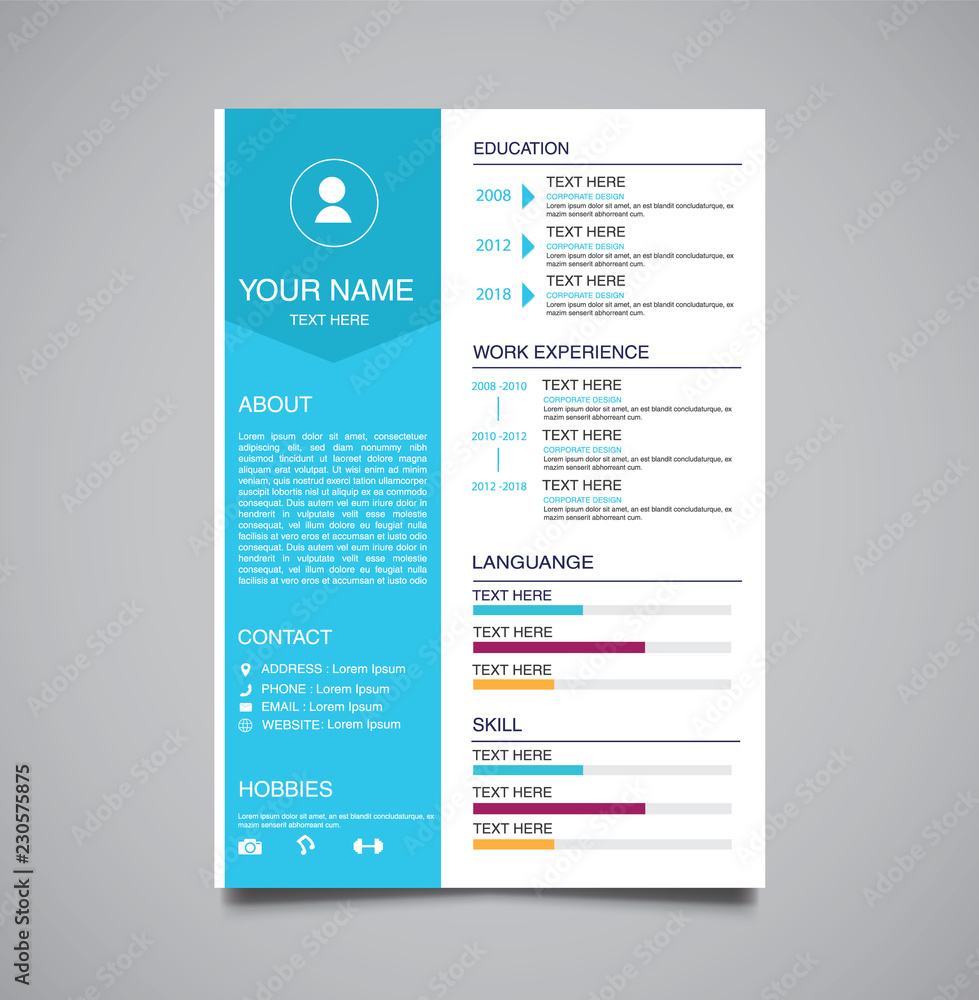 Obraz premium Template curriculum vitae light blue