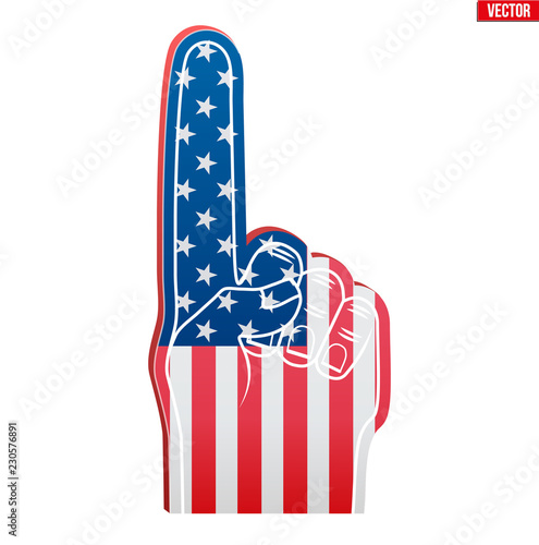 Fan Foam Finger with USA Flag. Concept of sport or elections symbol. Vector Illustration Isolated on white background.