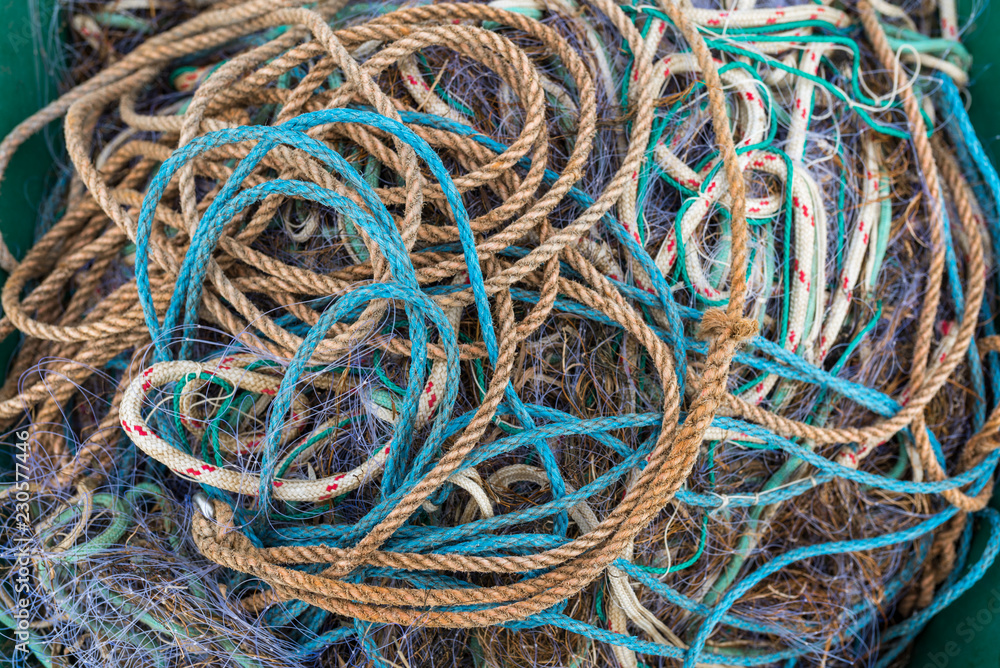 Barrel, rope and fishing net
