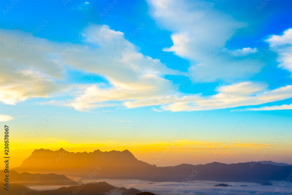 Fototapeta premium Landscape of sunrise on Mountain at Doi Luang Chiang Dao, ChiangMai ,Thailand