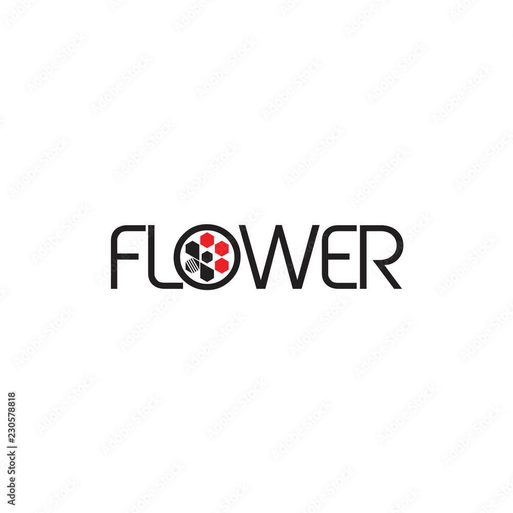 FLOWER word with bee and honey comb logo FLOWER word with bee and honey comb logo