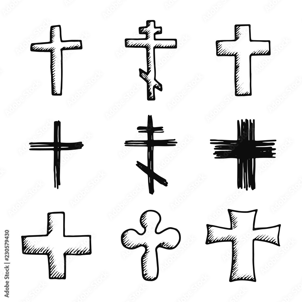 crosses church icons isolated black silhouettes set