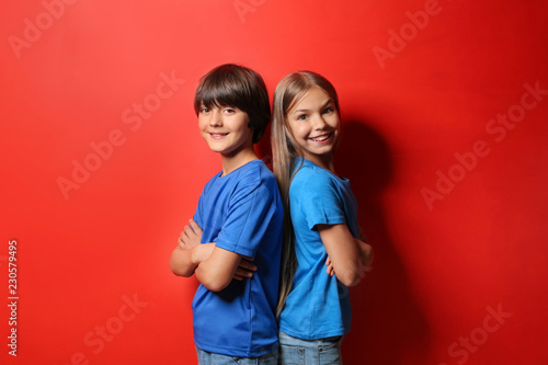 Boy and girl in t-shirts on...
