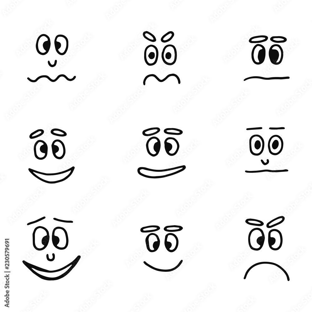 funny faces icons set of isolated objects funny faces icons set of isolated objects