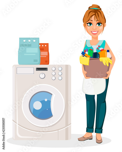 Happy housewife. Cheerful mother