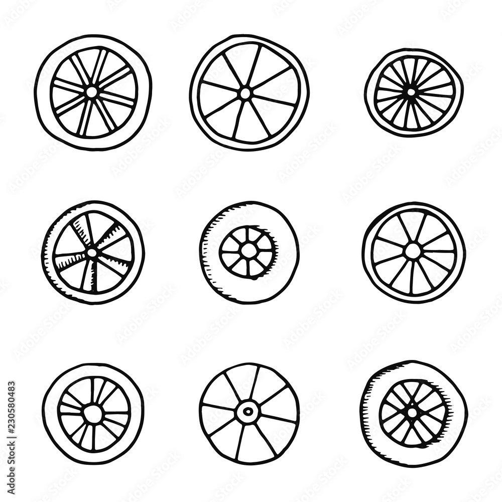 wheels icons set. isolated objects silhouettes