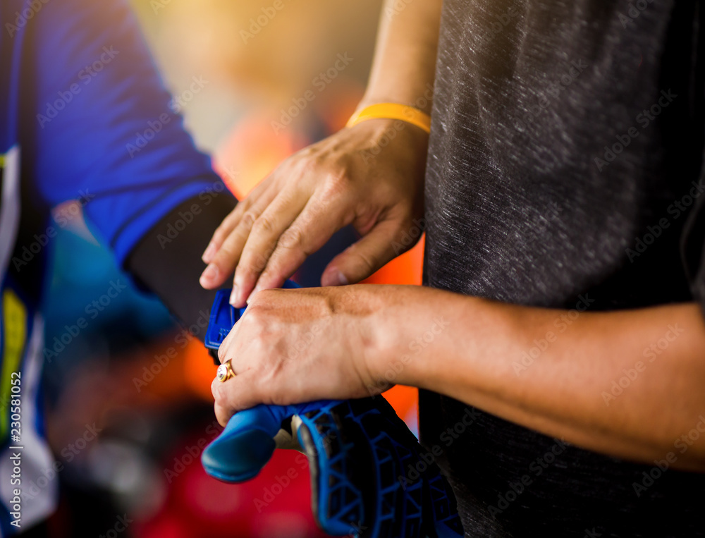 Fototapeta premium Goalkeeper wearing goal gloves.