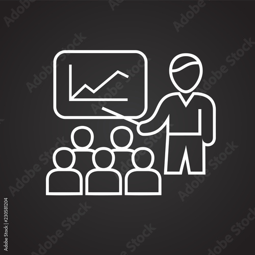 Business meeting thin line on black background icon