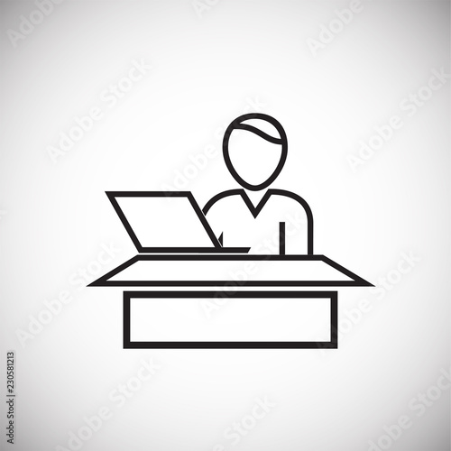 Business personnel working on computer thin line on white background icon