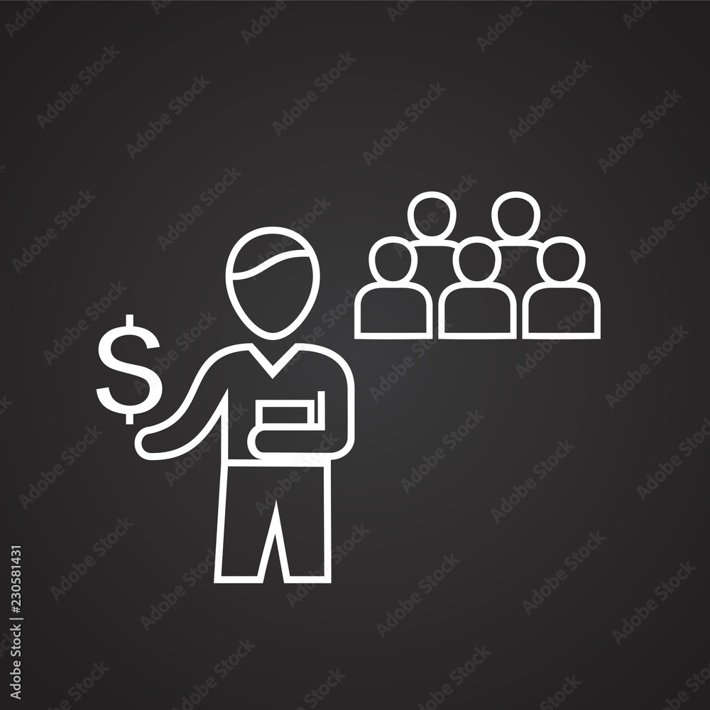 Leader shows way to profit to the team thin line on black background icon Leader shows way to profit to the team thin line on black background icon
