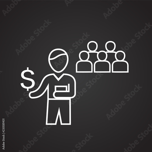 Leader shows way to profit to the team thin line on black background icon