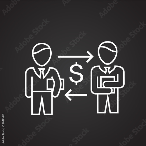 Mutual profit partnership thin line on black background icon