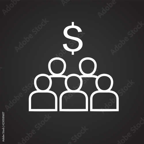 Team profit thin line on black background icon
