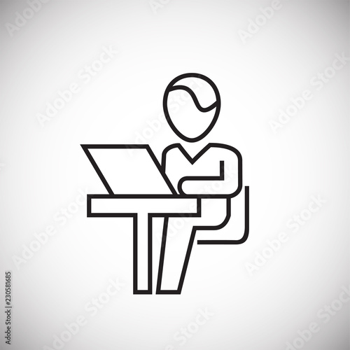 Business personnel working on computer thin line on white background icon