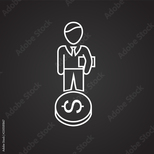 Businessman profit thin line on black background icon