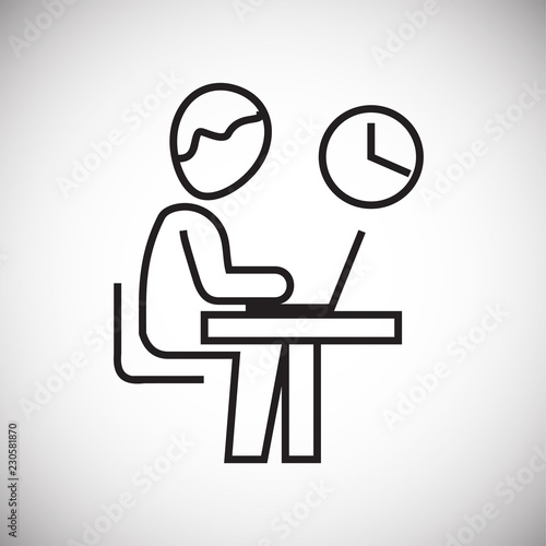 Business personnel working on computer thin line on white background icon