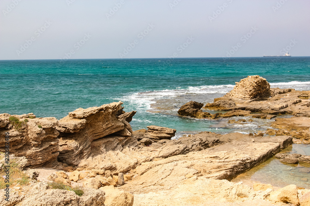 view of the Mediterranean Sea in the region of Caesarea Israel view of the Mediterranean Sea in the region of Caesarea Israel