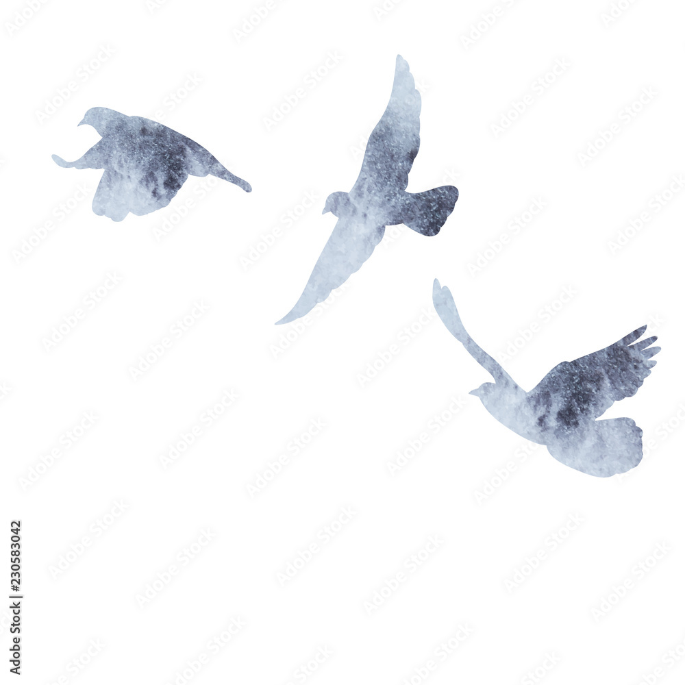 Ταπετσαρία isolated gray watercolor silhouette of flocks of birds