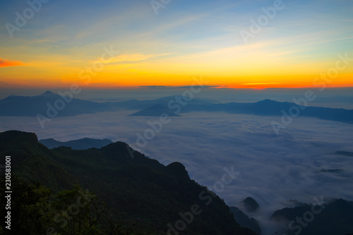 Landscape of sunrise on Mountain View of Phu Chi Fa , Thailand