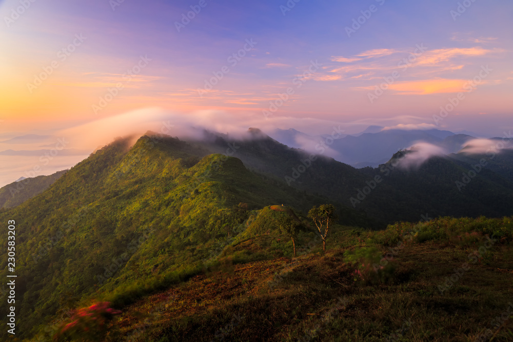 Landscape of sunrise on Mountain View of Phu Chi Fa , Thailand