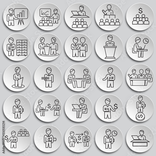 Business collaboration thin line set on plates background icons