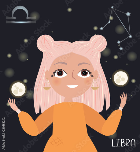 Illustration of Libra Zodiac signs character. Editable vector illustration 