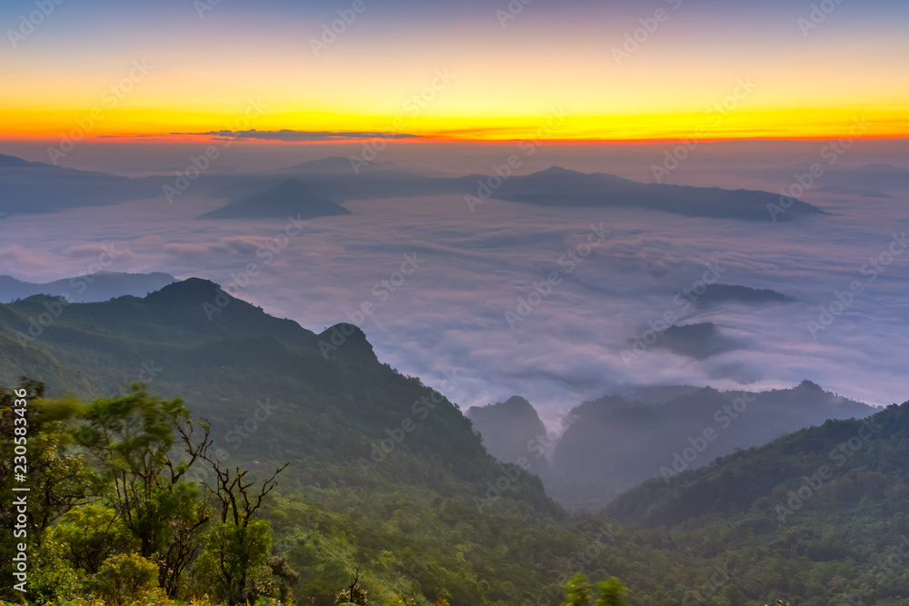 Landscape of sunrise on Mountain View of Phu Chi Fa , Thailand