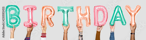 Colorful alphabet balloons forming the word birthday