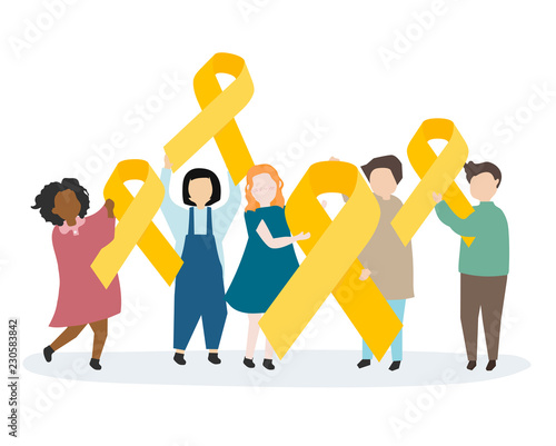 People holding yellow awareness ribbon