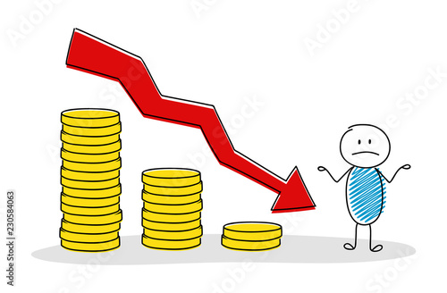 Funny cartoon character holding money graph. Vector.