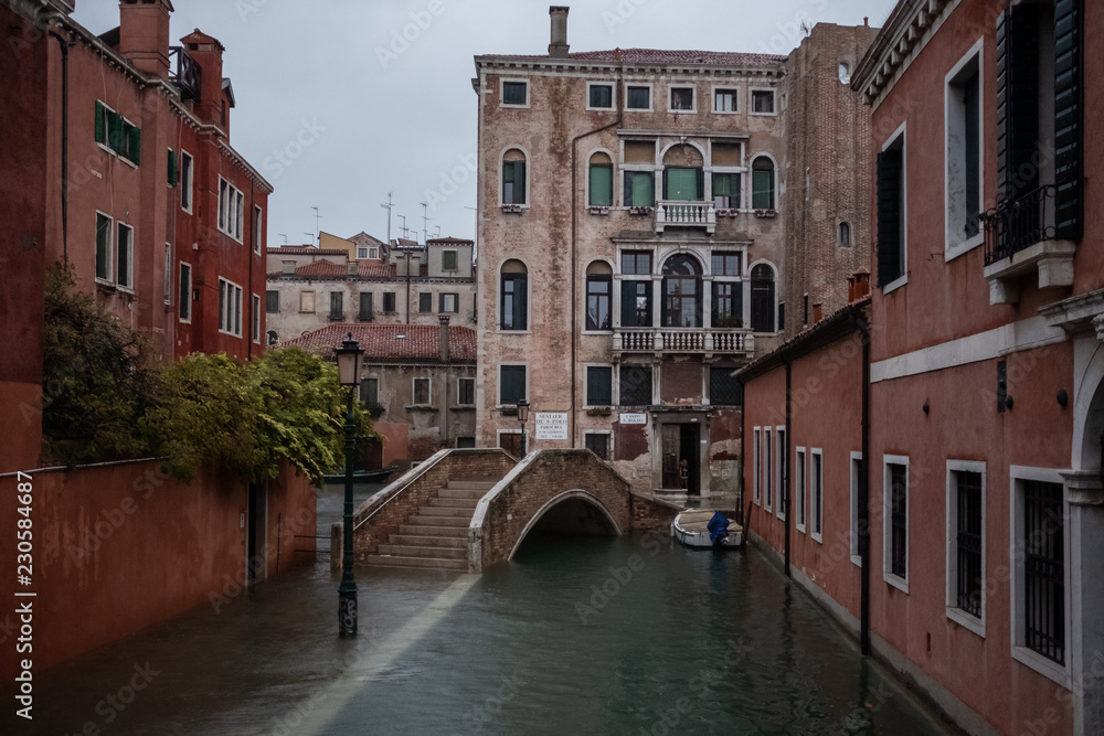 Exceptional Acqua Alta - High Tide Floods in Venice, Italy on 29 October 2018. 70% of the lagoon city has been flooded by waters rising 149 centimetres above sea level.