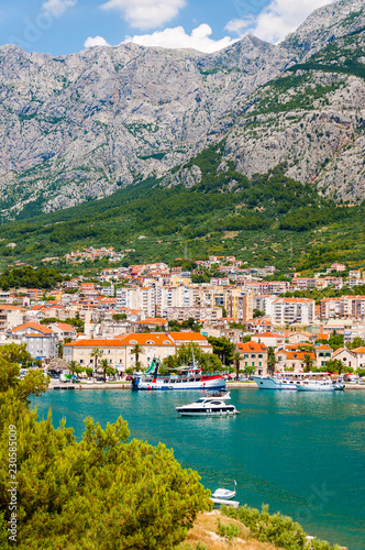 The bay of Makarska, Dalmatia, Croatia. Biokovo Mountain Range