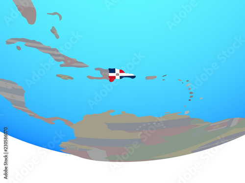 Dominican Republic with national flag on simple political globe.