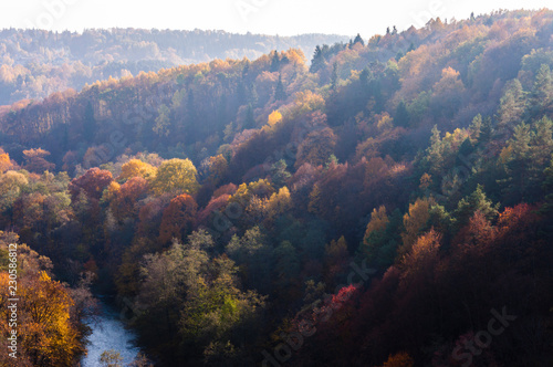 Colors of the forest and river that crosses it in a middle of autumn